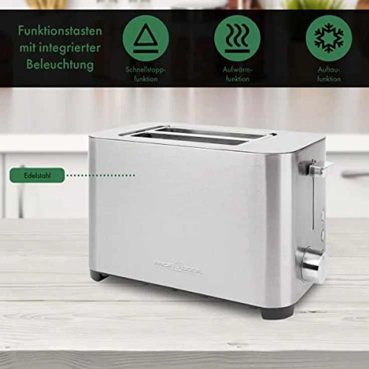 ProfiCook Toaster, Toaster 2 Scheiben, Auftau-, Aufwärm-/ Schnellstoppfunktion, Toaster mit Brötchenaufsatz, Toaster Edelstahl, PC-TA 1251 – Bild 4