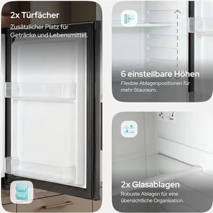 Arebos Getränkekühlschrank AR-HE-MKS40, 40L, kompakt, 3-Stufen Thermostat, abschließbar, schwarze Front, leiser Betrieb – Bild 5