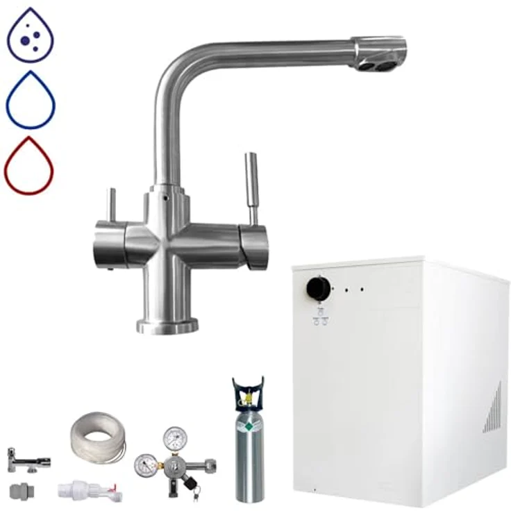 BieTal® Wassersprudler Untertisch Tafelwasseranlage BT-30U mit Kühlung und 3-Wege L Hahn 2 KG CO2 Komplettset – Bild 1