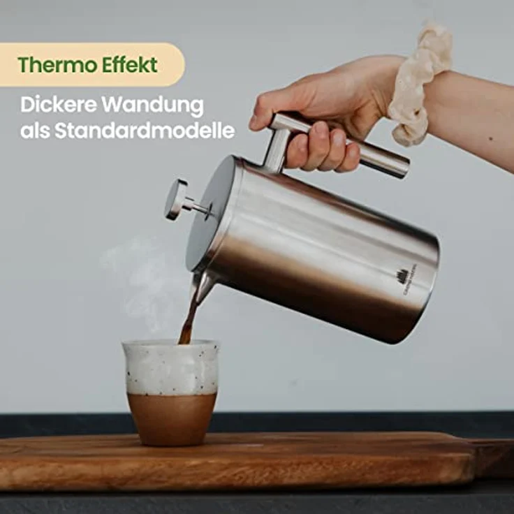 Groenenberg French Press aus Edelstahl | 1 Liter (5 Tassen) | Erhältlich in 3 Größen | Thermo Kaffeebereiter doppelwandig isoliert | Kaffeepresse inkl. Ersatzfiltern & Anleitung | Coffee Press – Bild 2