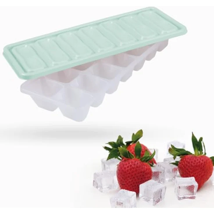 Bestgoodies Eiswürfelbehälter mit Deckel, 14 Fächer, Gefriertauglich bis -30°C, aus hochwertigem Kunststoff, Grün, 1er Set – Bild 2