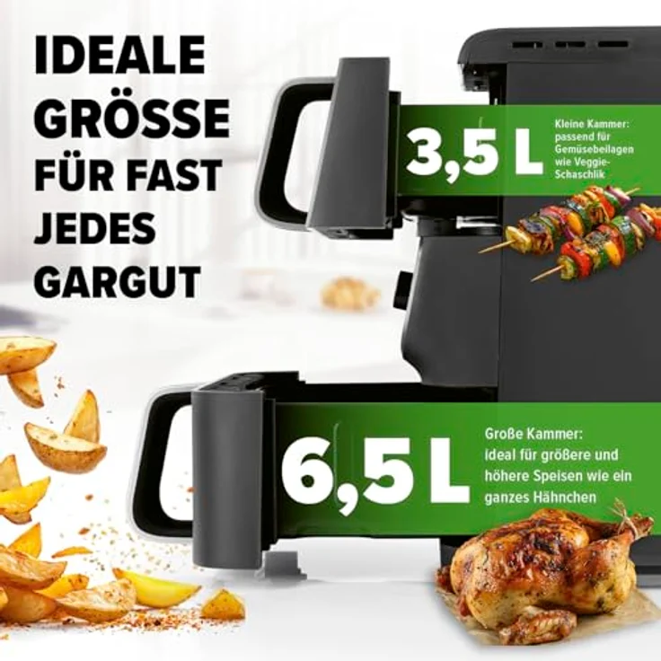 GOURMETmaxx FryUp Doppelkammer Heißluftfritteuse MultiSize 10 L, vertikaler Airfryer mit 2 Kammergrößen, 10 Programme & LED-Touchdisplay – Bild 4