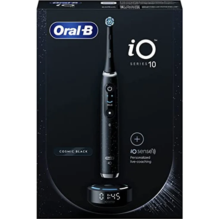 Oral-B iO Series 10 Elektrische Zahnbürste + Ersatzbürste , Bluetooth, 7 Bürstmodi, Coaching, 1 Reisetasche, 1 Tasche, Schwarz / Cosmic Black (Verpackung kann variieren). – Bild 1