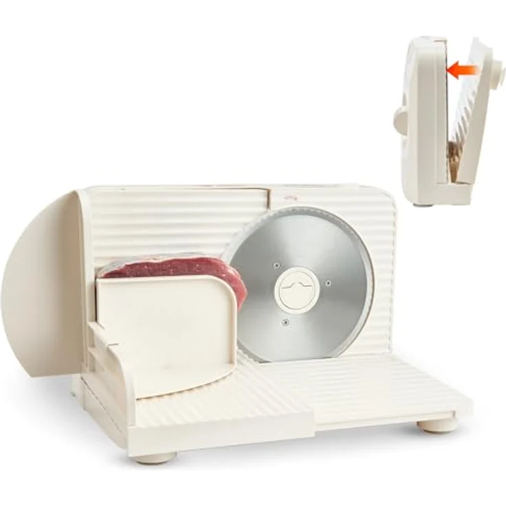 VEVOR Allesschneider SL-5803D23B3, elektrische Aufschnittmaschine mit 180 W, 17 cm Klinge, 0–15 mm einstellbare Dicke, beige, für gefrorenes Fleisch und Schinken – Bild 1