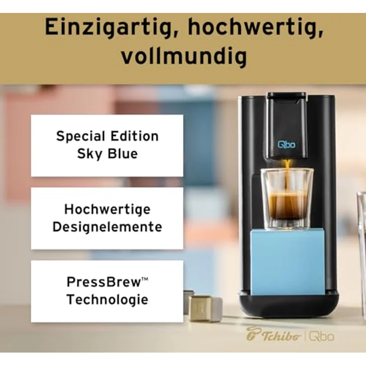 Tchibo Qbo ICONIC Pantone™ Premium Kapselmaschine inkl. 30 recyclebare Qbo Kapseln, kompaktes Design, Sky Blue – Bild 7