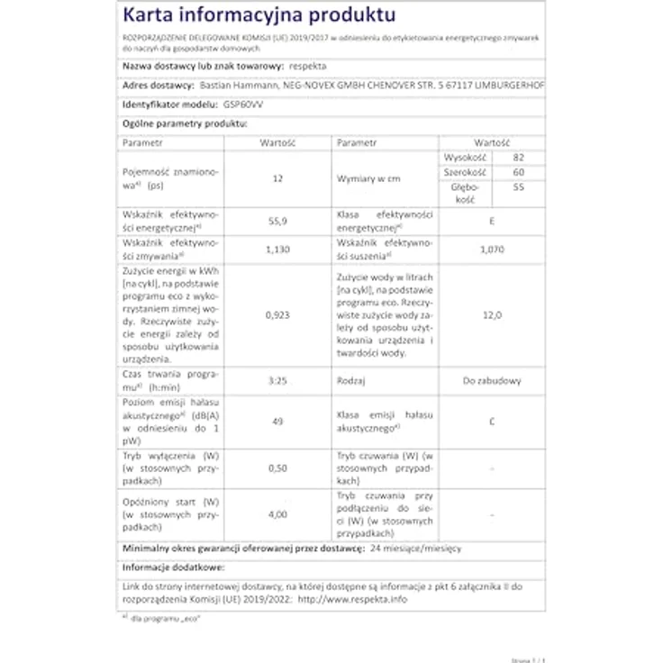 Respekta GSP60VV, Geschirrspüler, E, Geräuschemissionsklasse C, Geräuschemissionen 49 Dezibel – Bild 19