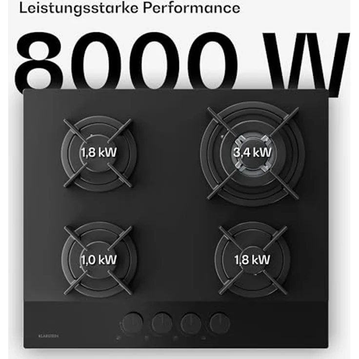 Klarstein Velaire PG6041BG-A1CB, Gas-Kochfeld mit 4 Brennern, elektrischer Zündung und 8000 W Leistung, Aluminium – Bild 3