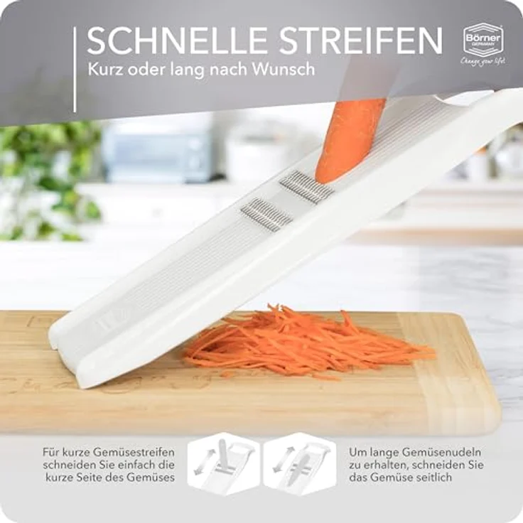 Börner Gemüseschneider Roko PowerLine, Rohkostschneider & Julienneschneider, robuste Reibe ohne Weichmacher und BPA, für feine Julienne-Streifen – Bild 6