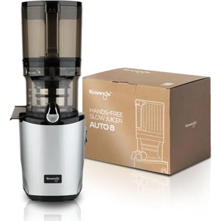 Kuvings AUTO8 Entsafter – Pflegeleichter Slow Juicer mit 2L Fassungsvermögen und 200W Motor ideal für Obst, Gemüse und Smoothies. (Silber)