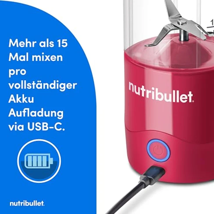NutriBullet Frullatore Nbp003Ma, Wiederaufladbarer To-Go-Mixer in Blau – Bild 4
