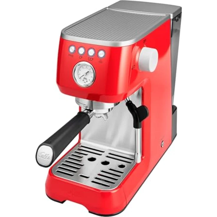 Solis Espressomaschine, Manometer, Dampf- und Heißwasserfunktion, PID-Temperaturregler, 54 mm Siebträger mit Doppelauslauf, 15 bar, 1,7 l Wassertank, Edelstahl, Barista Perfetta Plus Red (Typ 1170) – Bild 2