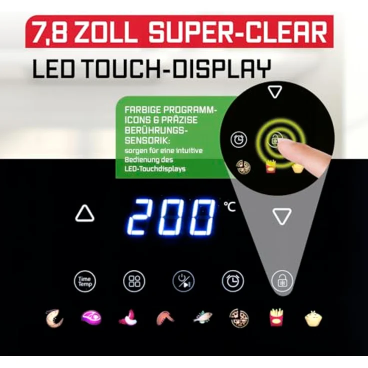 GOURMETmaxx AirGenius Heißluftfritteuse, 4,5 L, Mattschwarz, 6 Funktionen, 8 Programme, Fettarme Zubereitung für bis zu 3 Personen, Multi-Color LED-Touchdisplay – Bild 4