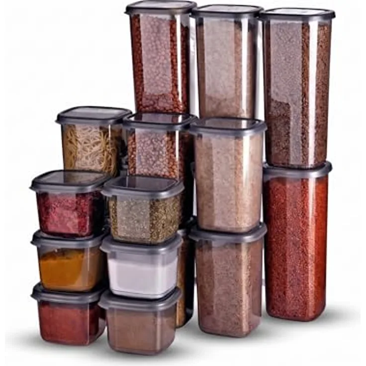 Jungengel Vorratsdosen Set 18-teilig, stapelbar mit 3 Größen (1750ml, 1200ml, 550ml), transparent