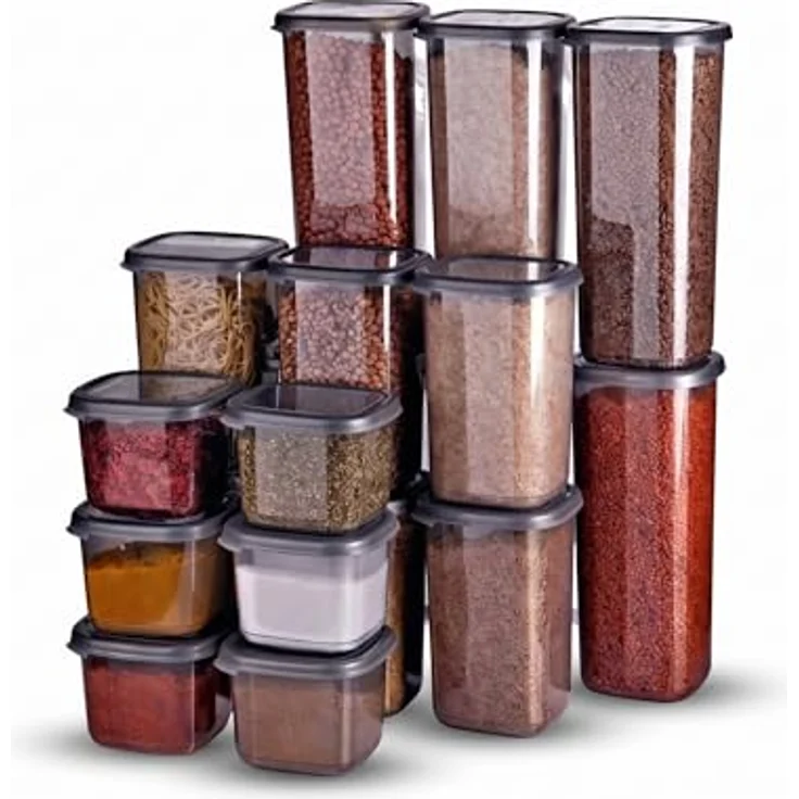 Jungengel Vorratsdosen Set 18-teilig, stapelbar mit 3 Größen (1750ml, 1200ml, 550ml), transparent – Bild 1