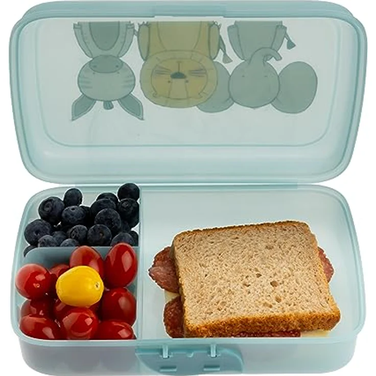 Brotdose Kinder mit Fächern 2er Set, Lunchbox Kinder mit Trennfächern und Clickverschluss, Bento Box Kinder Brotzeitbox, 100% Recyclebar Frühstücksbox ohne BPA, Weiß/Mint, Model: 3friends – Bild 4