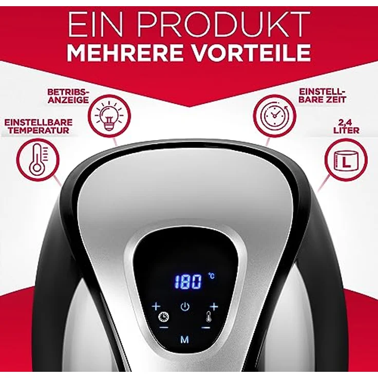 alpina Heißluftfritteuse, ohne Öl, 1500 Watt, 2,4 Liter Fassungsvermögen, schwarz, Kunststoff – Bild 3