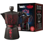 Bialetti Espressokanne Stranger Things, 6 Tassen, Edelstahl, Schwarz / Rot, mit Easy-Clean Sicherheitsventil
