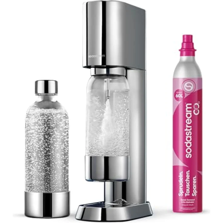 SodaStream Ens, Wassersprudler aus Edelstahl, Silber, Quick Connect-Zylinder für 60L und spülmaschinenfeste Flasche – Bild 2