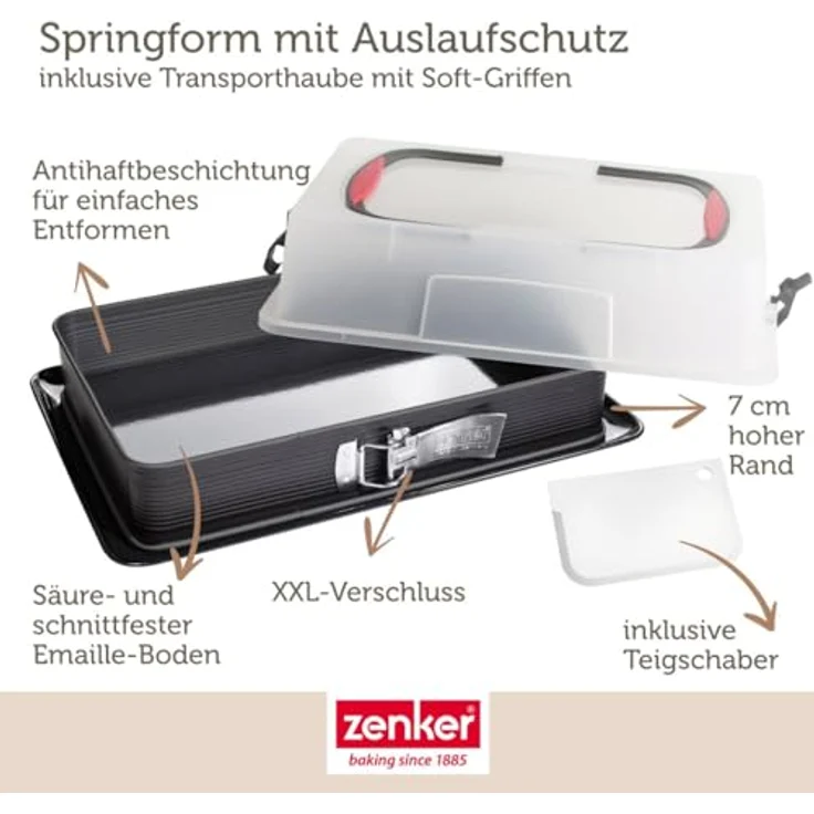 Zenker Rechteck-Springform mit Haube DELUXE, Kuchentransportbox mit le-Boden, Backblech mit Deckel (Farbe: Schwarz-Transparent-Rot), Menge: 1 Stück – Bild 4