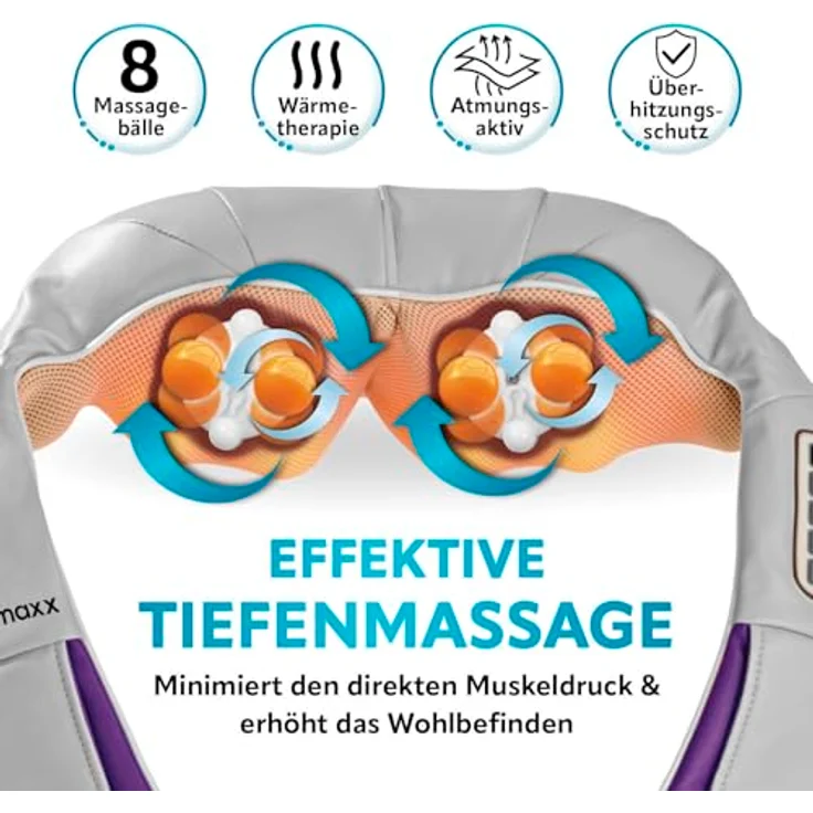 VITALmaxx Shiatsu-Massagegerät Nacken Grau-Lila mit Gürtel – Bild 5