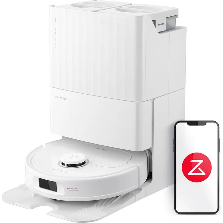 Roborock Qrevo Pro Saugroboter, FlexiArm Design™ mit Kantenwischsystem, Warmlufttrocknung, Zwei rotierende Mopps, 98,8% Ecken- und Kantenreinigung, Weiß/Schwarz