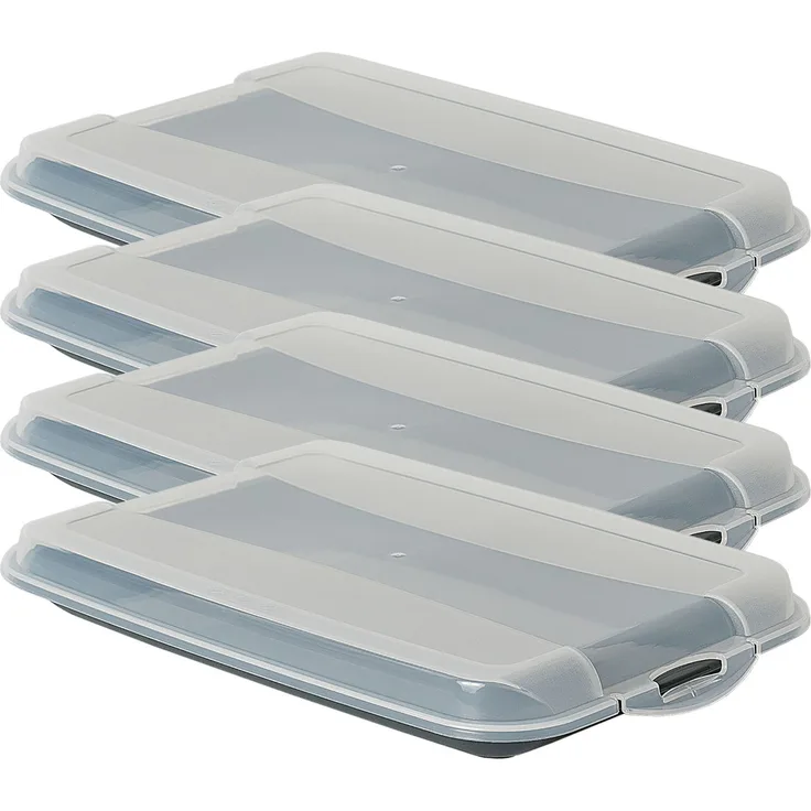 Novaliv 4er-Set Anthrazit Premium Aufschnittbox mit Transparentem Deckel, Frischhaltedosen für Wurst & Käse 25x17x3 cm - Kühlschrank Organizer und Knäckebrotbox in elegantem Anthrazit