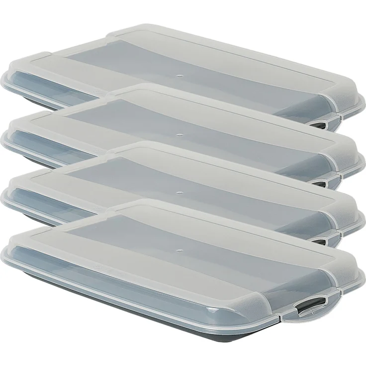 Novaliv 4er-Set Anthrazit Premium Aufschnittbox mit Transparentem Deckel, Frischhaltedosen für Wurst & Käse 25x17x3 cm - Kühlschrank Organizer und Knäckebrotbox in elegantem Anthrazit