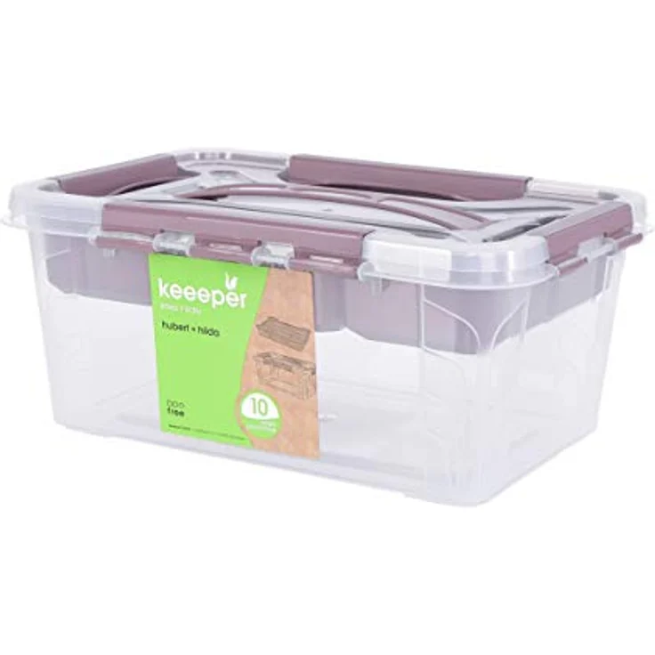 keeeper Aufbewahrungsbox mit Deckel und Einsatz, 29 x 19 x 12,4 cm, 4,2 l, Hubert+Hilda, Transparent/Taupe – Bild 2