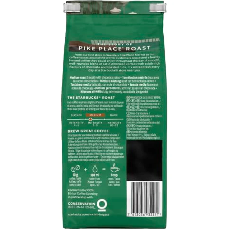 Starbucks Pike Place Kaffee, 6er Set, Medium Roast, Röstkaffee, Sanft, Schoko-Note, Ganze Bohnen, 6 x 200g – Bild 5