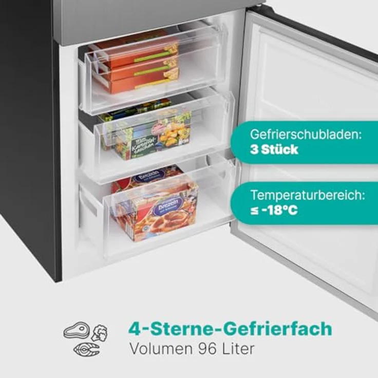 Bomann® XXL Kühlschrank mit Gefrierfach 186cm | 60cm breit | Kühlgefrierkombi 4 Ablagen, inox – Bild 5