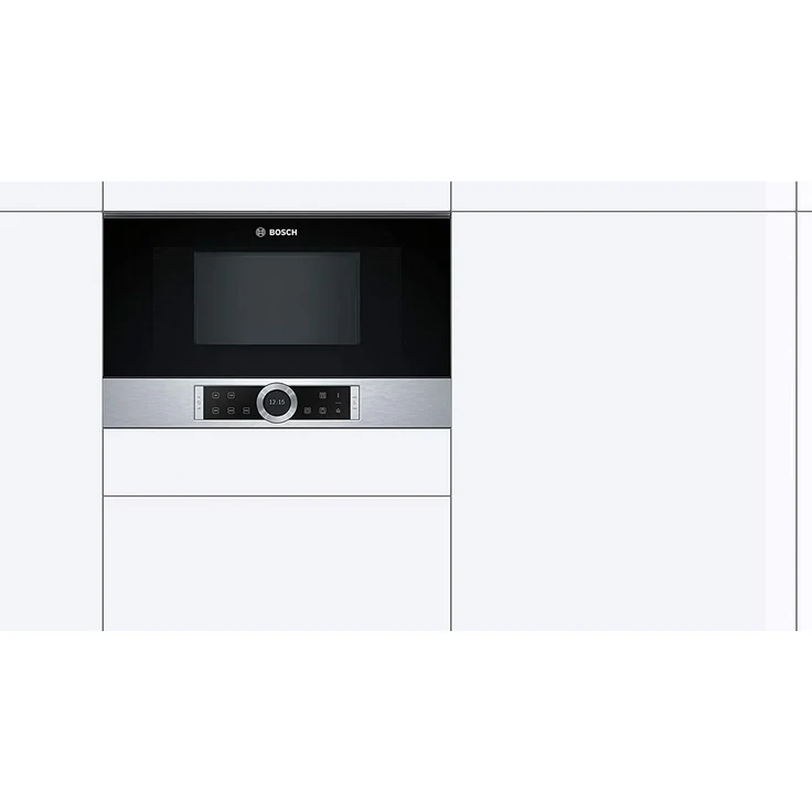 Bosch BFR634GS1 Serie 8 Mikrowelle, Einbaugerät, 900 Watt, 21 Liter Garraum, Täranschlag Rechts,7 voreingestellte Automatikprogramme, automatische Leistungsstufe nach Gewicht, edelstahl – Bild 2