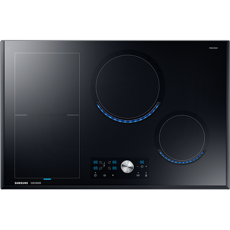 Samsung NZ84J9770EK Induktionskochfeld, Einbaugerät, Autark ja, Betriebsart elektrisch, Anzahl Kochstellen 4, mit abnehmbarem Magnetknebel, Facettenschliff, schwarz
