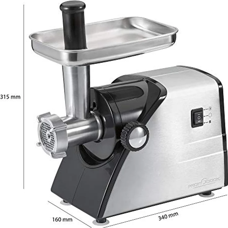 ProfiCook PC-FW 1060 Fleischwolf inkl. Plätzchenaufsatz, Wurstfülleraufsatz, Kebbeaufsatz, Vor-und Rücklauffunktion, Edelstahlgehäuse, 1000 Watt – Bild 3