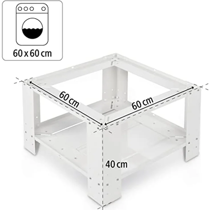 Xavax Waschmaschine Trockner Schrank, Untergestell 60x60 cm mit klappbarem Bodenfach, waschmaschinenerhöhung und Tragkraft 150 kg – Bild 4