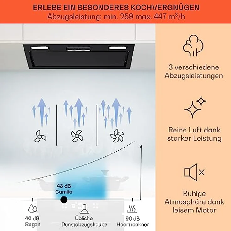 Klarstein Dunstabzugshaube 70cm, Abluft-Dunstabzugshaube mit Spülmaschinenfestem Aluminium Filter, Leise Abzugshaube für Abluft, 508 m³/h Luftstrom, Wandhauben mit LEDs, Dunstabzug zur Wandmontage – Bild 3