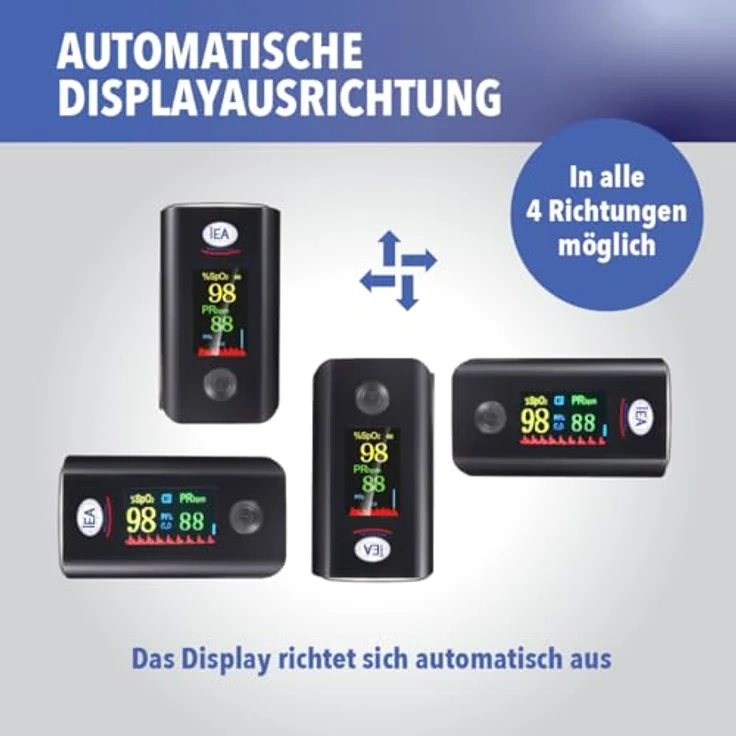 IEA Medical Pulsoximeter | Finger-Pulsoximeter für Sauerstoffsättigung und Pulsfrequenz | Tragbares Oximeter für Erwachsene – Bild 4