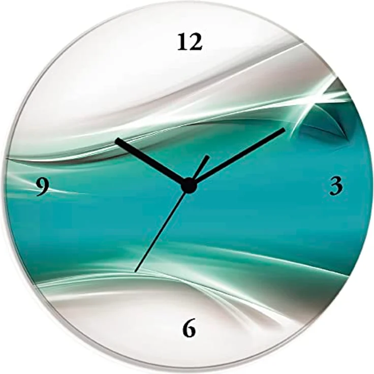 ARTLAND Wanduhr ohne Tickgeräusche Glas Quarzuhr Ø 30 cm Rund Lautlos Kreatives Element Petrol – Bild 1