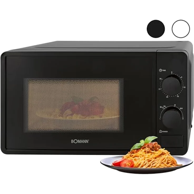 Bomann® Mikrowelle mit 20L Garraum & Garraumbeleuchtung | Microwave mit 6 Leistungsstufen | Microwellengerät mit 30-Min.-Timer | Microwelle mit Ø24,5 cm Drehteller | 700W | MW 6014 CB schwarz – Bild 1
