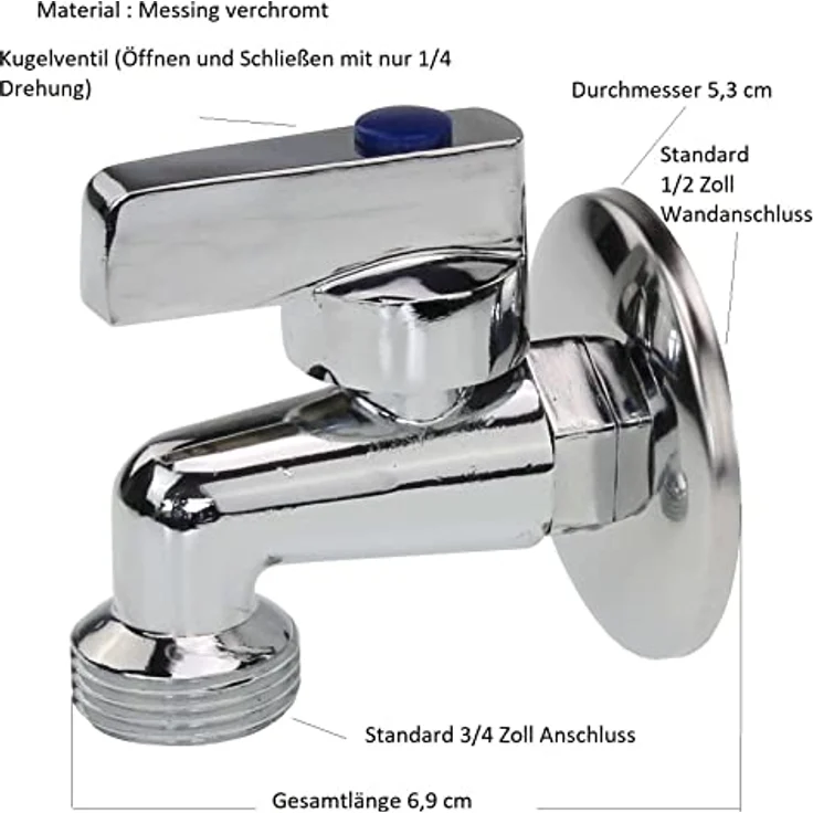 K&G Sanixa EMVA7903 Geräteventil Kombi-Eckventil Kugelhahn Anschluss-Ventil Badinstallation Wasseranschluss-Verteiler Geräteanschluss Waschmaschine Spielmaschine – Bild 2