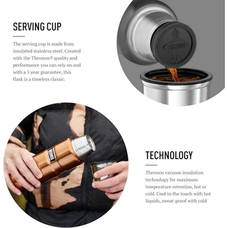 Kleine King Thermos-Kanne grau, aus Edelstahl, hält heiß oder kalt, 470 ml – Bild 4