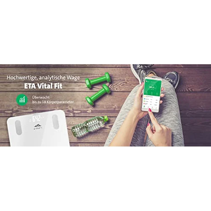 ETA Personenwaage Digital Vital Fit mit Smart-App - 18 Körpercharakteristiken Analysiert, 3x AAA, Weiß – Bild 3