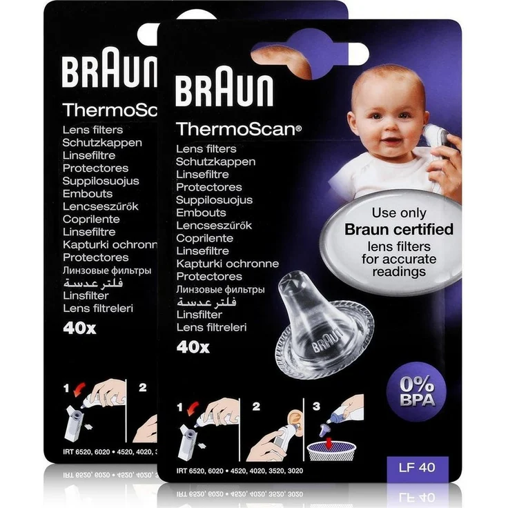 Braun Fieberthermometer Braun ThermoScan Schutzkappen 40 Stück - Für Thermoscan Thermometer (2)initWith Latex- und BPA-freien Wechselkappen