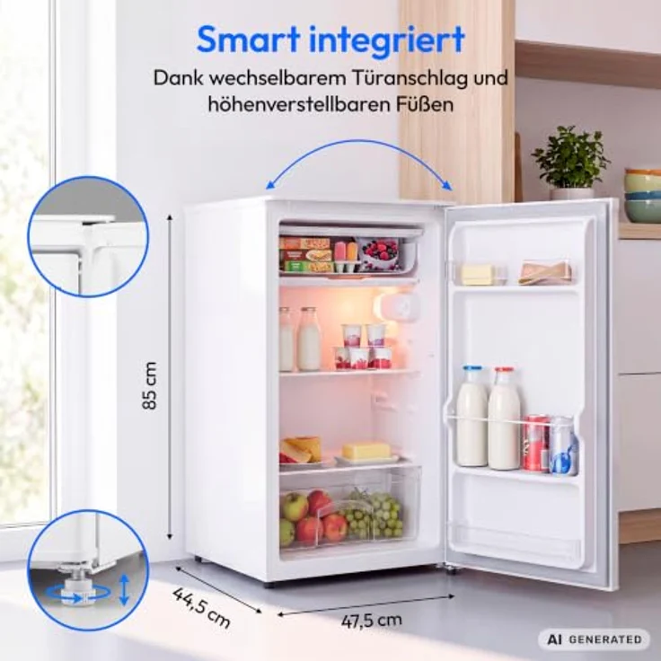 MEDION Kühlschrank MD370033, 90 Liter mit Gefrierfach, Energieeffizienzklasse E, weiß – Bild 2