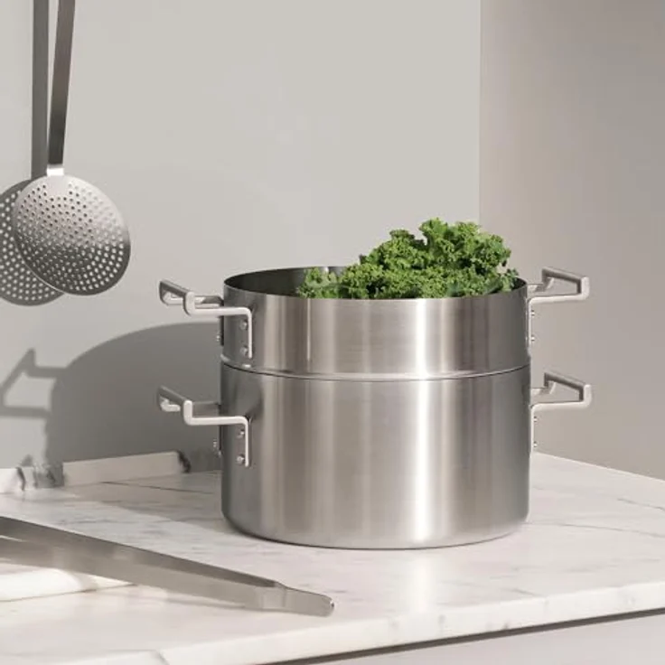 Alessi Convivio DC307, Design-Dampfkorb aus Edelstahl 18/10 mit PVD-lackierten Stahlgriffen, satiniert, Höhe 10 cm, Durchmesser 24 cm – Bild 2