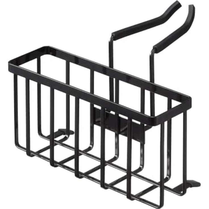 YAMAZAKI 5640 Tower Hängender Spülbecken-Organizer, schwarzer Stahl/Silikon, minimalistisch, 20.3 x 18.5 x 14 cm, platzsparend mit Silikonabdeckung – Bild 1