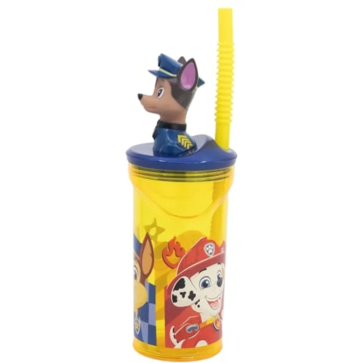 PAW PATROL 3D Trinkflasche Becher, 360 ml mit Strohhalm und Figurdeckel für Kinder – Bild 2
