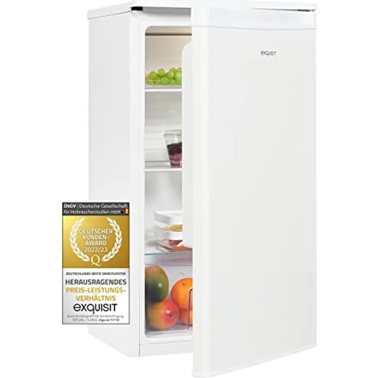 Exquisit Kühlschrank KS585-V-091E weiss | Kühlschrank ohne Gefrierfach freistehend 75 L Volumen | LED-Licht | Glasablagen | Vollraumkühlschrank 45cm