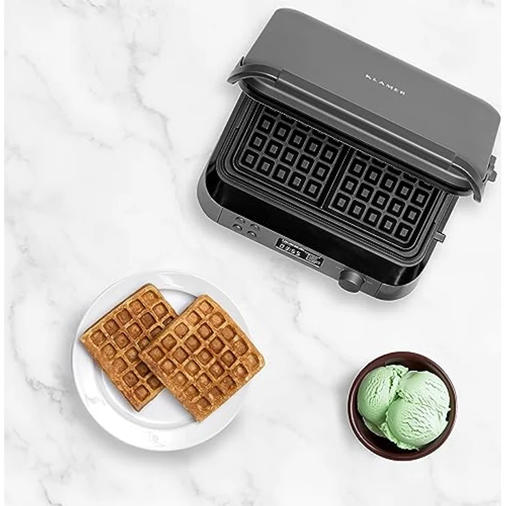 KLAMER Waffeleisen belgische Waffel, Waffeleisen doppelt mit 7 Stufen und 5 Programmen, Platten mit Antihaftbeschichtung, 1600W, grau – Bild 4