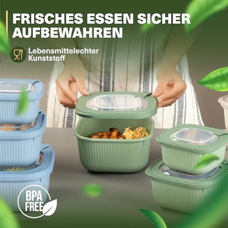 VIWARES Frischhaltedosen 3er Set mit transparentem Ventildeckel, stapelbar, BPA-frei, mikrowellen- und kühlschrankgeeignet, 3 Größen (600ml/1100ml/1800ml) – Bild 7