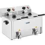 Royal Catering RCEF 13D-EGO Fritteuse Edelstahl Doppel Fritteuse (2 x 13 L, 2 x 3250 W, 230 V, E.G.O. Thermostat, Ablasshahn, inkl. 2 x Korb mit Deckel)